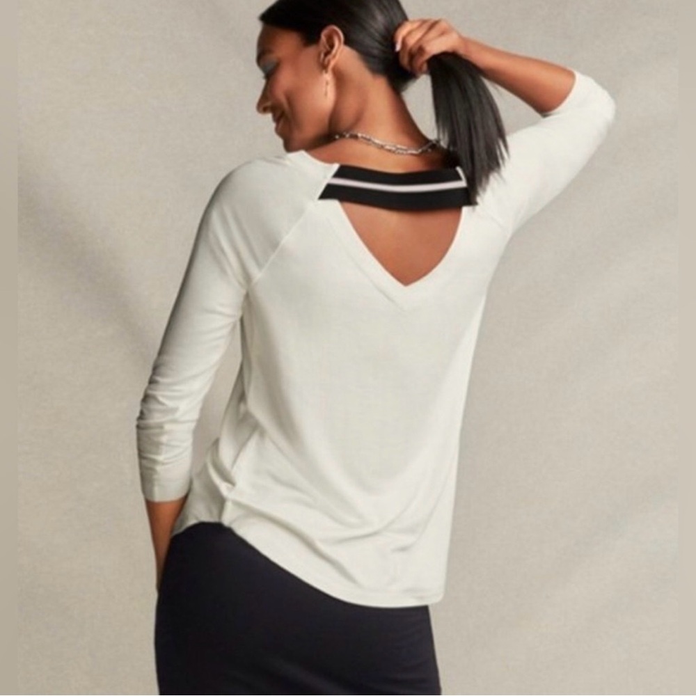 CAbi Around The Clock Center White Long Sleeve Shirt with Elastic Bach Detail